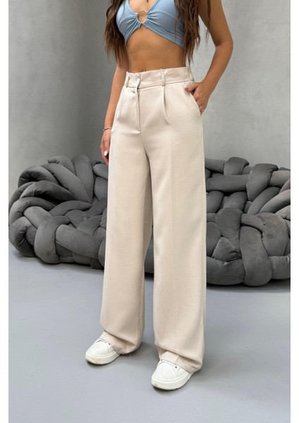 Kadın Yüksek Bel Wide Leg Bol Paça Rahat Kalıp Palazzo Pantolon