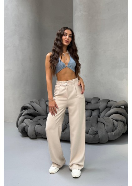 Kadın Yüksek Bel Wide Leg Bol Paça Rahat Kalıp Palazzo Pantolon indirimleri