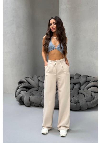 Kadın Yüksek Bel Wide Leg Bol Paça Rahat Kalıp Palazzo Pantolon