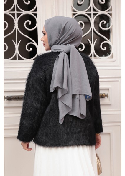 Tüylü Siyah Tesettür Triko Hırka 8682S fırsatları