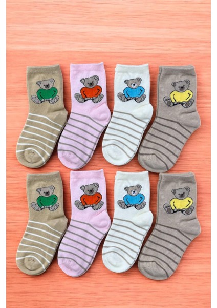 8 Çift Burun Dikişsiz Teddy Bear Desenli Kız Çocuk Soket
