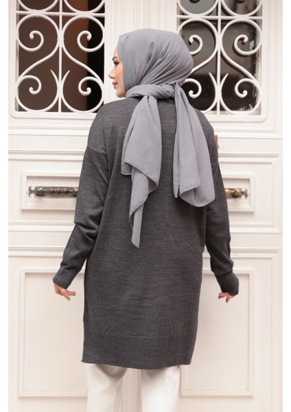 Koyu Füme Tesettür Triko Kazak Tunik 17203KFU modelleri