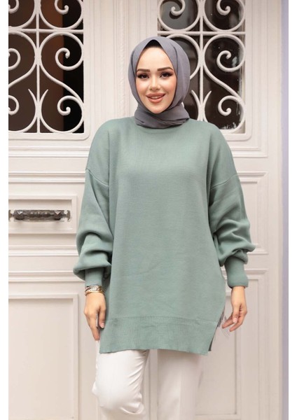 Zincir Detaylı Mint Tesettür Triko Kazak Tunik 17202MINT fiyatları