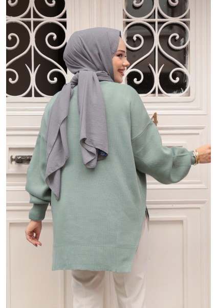 Zincir Detaylı Mint Tesettür Triko Kazak Tunik 17202MINT modelleri