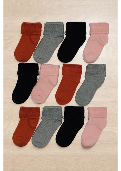 12 Çift Burun Dikişsiz Kışlık Kalın Havlu Kız Çocuk Kıvrık Çorap