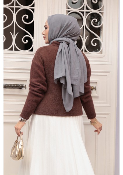 Tüylü Kahverengi Tesettür Triko Hırka 85321KH modelleri