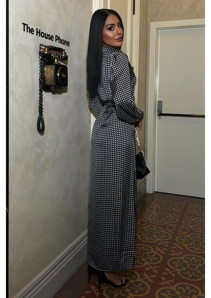 Ethereel Desenli Saten Elbise 2638-8 fırsatları