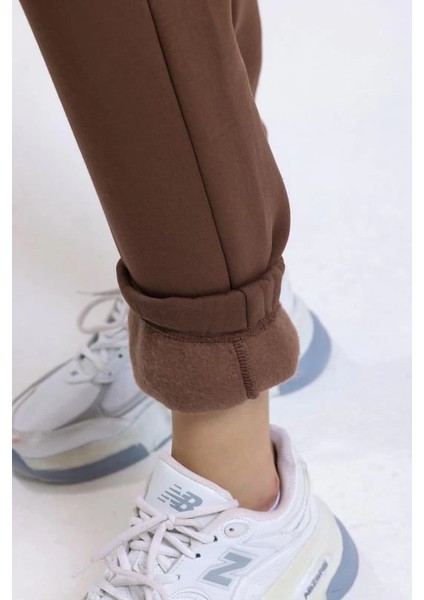 3 Iplik Şardonlu Paça Lastikli Eşofman Kahve IS001