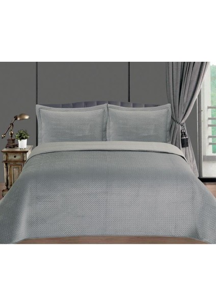 Toskana Çift Kişilik Lüks Kadife Yatak Örtüsü Gri fiyatları