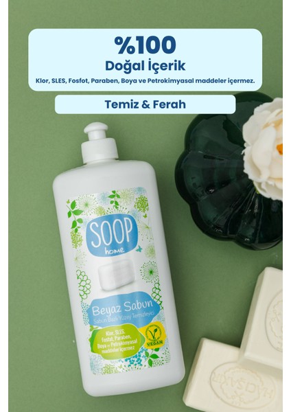 Home Beyaz Sabun Yüzey Temizleyici | Bitkisel Yağ Sabunu Bazlı | Klor SLES Fosfat Paraben Boya İçermez | İz Ve Leke Bırakmaz, Çizmeden Temizler, Durulama Gerektirmez | 5 L Refill fırsatları