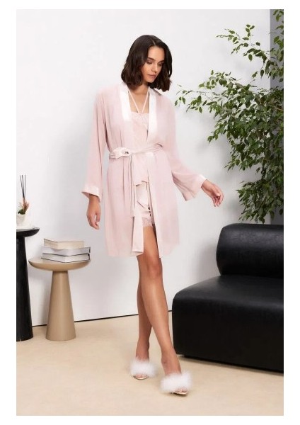 Kadife Saten 3'lü Kadın Pijama Takımı - 2845