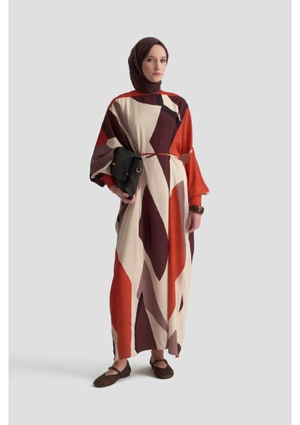 Çapraz Bağlamalı Desenli Elbise 25K9101 Kiremit fiyatları