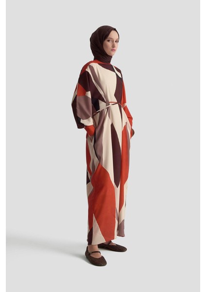 Çapraz Bağlamalı Desenli Elbise 25K9101 Kiremit modelleri