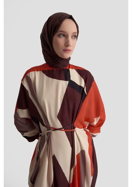 Çapraz Bağlamalı Desenli Elbise 25K9101 Kiremit fırsatları