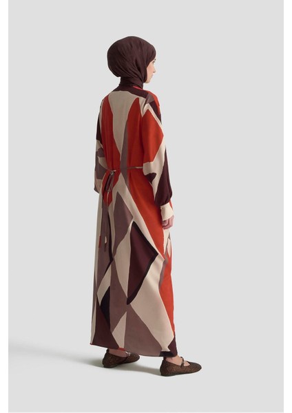 Çapraz Bağlamalı Desenli Elbise 25K9101 Kiremit indirimleri