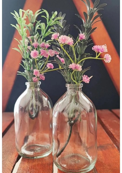 2 Adet 100ML Küçük Şeffaf Cam Vazo Şişesi 2X100ML Dekoratif Şişe (Çiçeksiz) (Y:9,4 G:5)