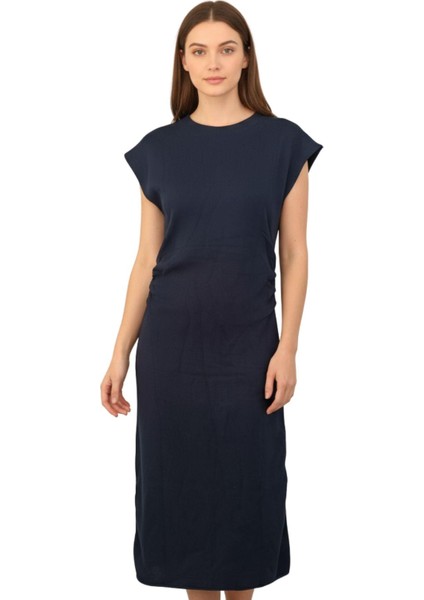 Laci Bej Büzgü Detaylı Triko Midi Elbise 2317