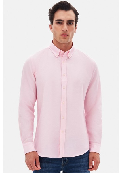 Slim Fit Pembe Armürlü Düğmeli Yaka Pamuklu Gömlek 5HC02ORT07265 fiyatları