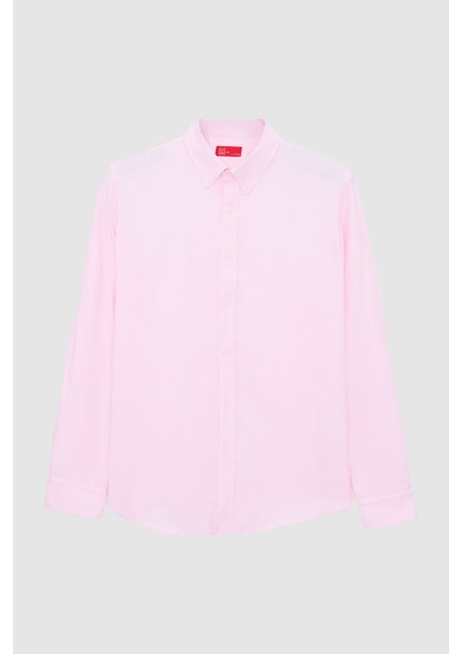 Slim Fit Pembe Armürlü Düğmeli Yaka Pamuklu Gömlek 5HC02ORT07265 indirimleri