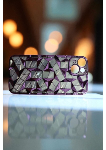 Iphone 12 / 12 Pro Uyumlu Geometrik Elmas Desenli Mor Kılıf