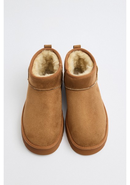 Bot 2519 - Içi Kürklü Kalın Tabanlı Taba Süet Kadın Bot