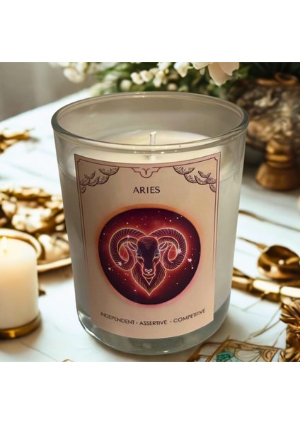 Koç Burcu Mum – Vanilya Kokulu Soya Mum | Scented Aries Candle – Handmade