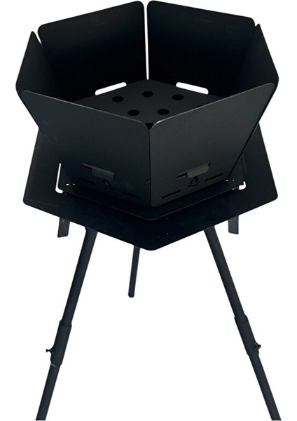 Altıgen Şömine & Katlanır Ateş Çukuru ve Mangal Seti (Ateş Çukuru + Izgara + Ayak Standı) modelleri