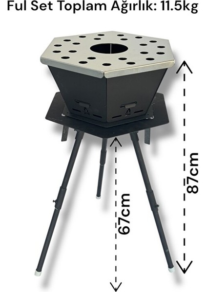Altıgen Şömine & Katlanır Ateş Çukuru ve Mangal Seti (Ateş Çukuru + Izgara + Ayak Standı) fırsatları