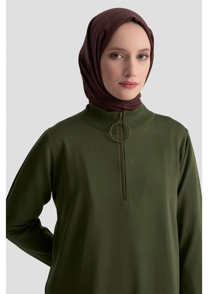 Fermuar Detaylı Triko Tunik 25KTD4113 Haki fiyatları