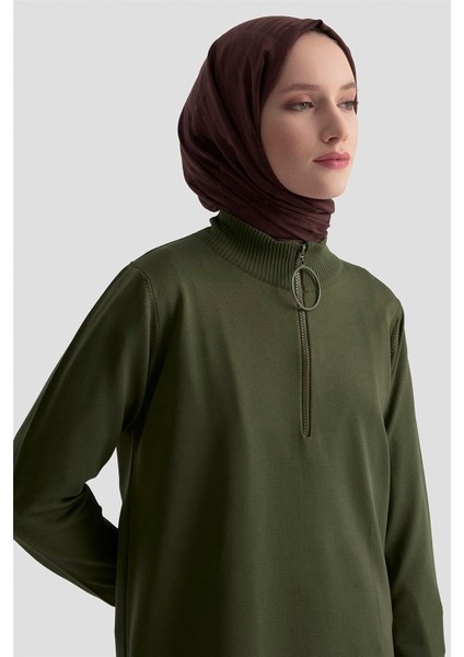 Fermuar Detaylı Triko Tunik 25KTD4113 Haki modelleri