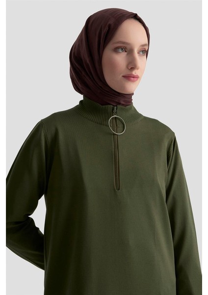 Fermuar Detaylı Triko Tunik 25KTD4113 Haki fırsatları