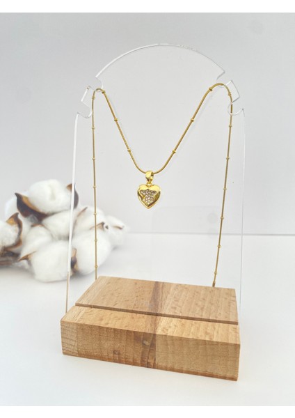 Taşlı Açılır Kalp Çelik Kolye