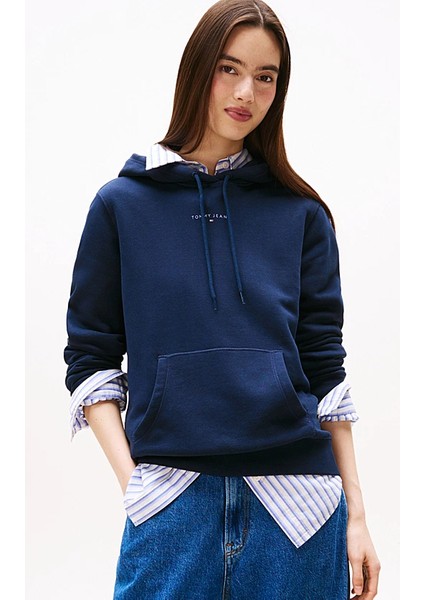 Kadın Regular Fit Kapüşonlu Kanguru Cepli Sweatshirt - Lacivert