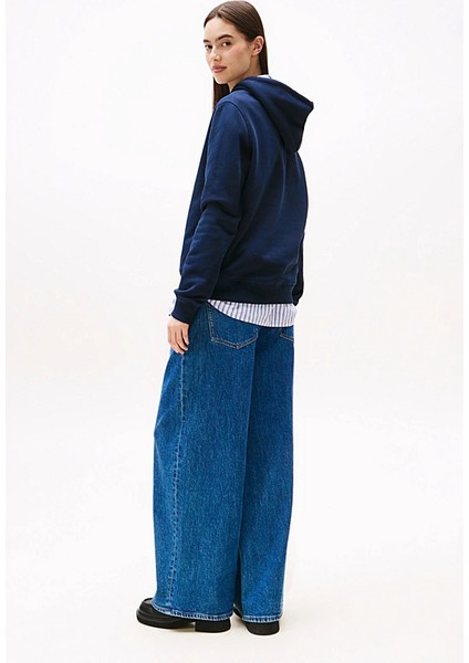 Kadın Regular Fit Kapüşonlu Kanguru Cepli Sweatshirt - Lacivert modelleri