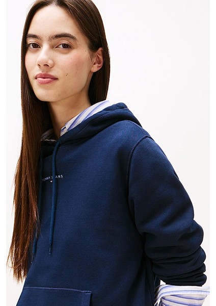 Kadın Regular Fit Kapüşonlu Kanguru Cepli Sweatshirt - Lacivert fırsatları