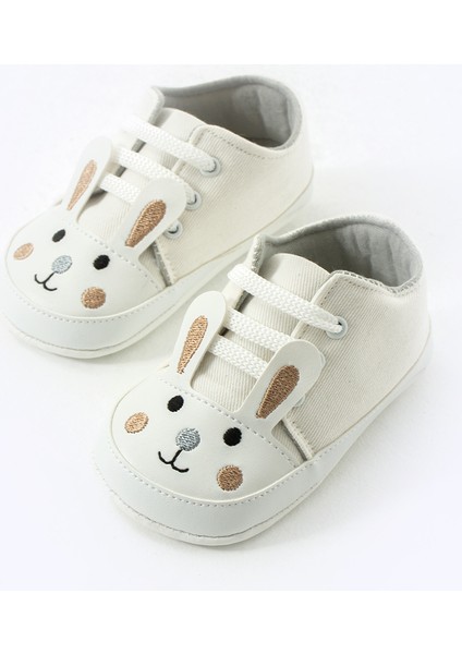 Ilk Adım Bağcıklı Tavşan Nakışlı Kaydırmaz Taban Bebek Patik