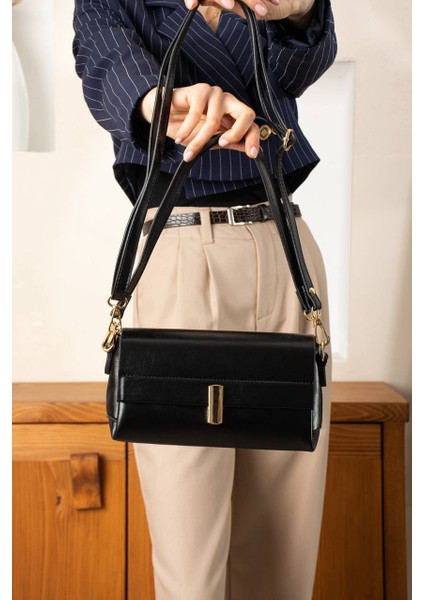 Küçük siyah Baget Kadın El ve Omuz Çantası