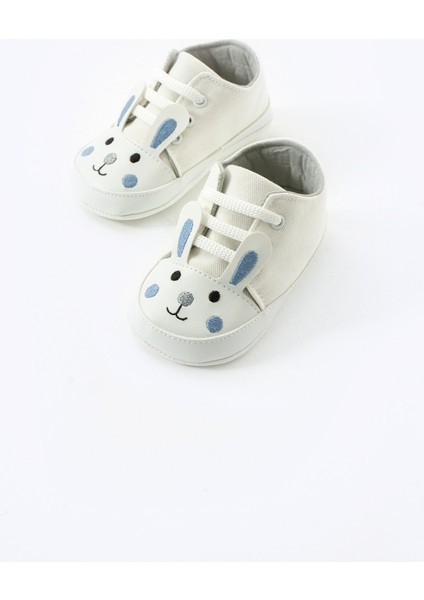 Ilk Adım Bağcıklı Tavşan Nakışlı Kaydırmaz Taban Bebek Patik