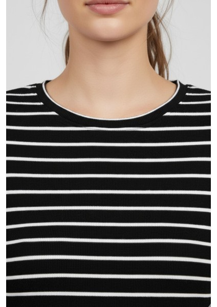 Kadın Çizgili Uzun Kollu Basic Body Fit Badi Dört Mevsim Likralı Esnek Kumaş - Kadın Body fırsatları