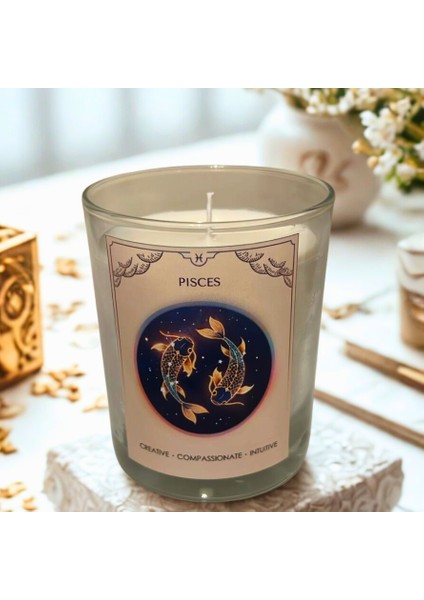Balık Burcu Mum – Vanilya Kokulu Soya Mum | Scented Pisces Candle – Vanilla Soy Wax– Handmade