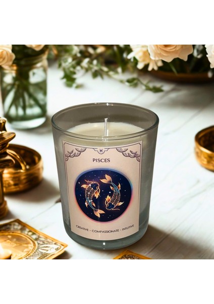 Balık Burcu Mum – Vanilya Kokulu Soya Mum | Scented Pisces Candle – Vanilla Soy Wax– Handmade fiyatları