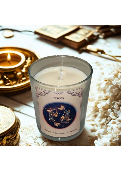 Balık Burcu Mum – Vanilya Kokulu Soya Mum | Scented Pisces Candle – Vanilla Soy Wax– Handmade modelleri