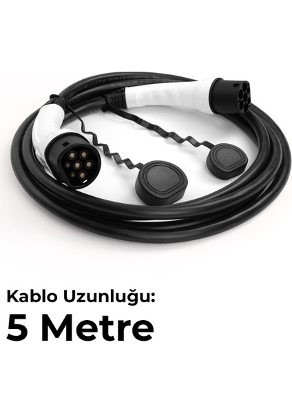 22KW Tip 2 5m Şarj Kablosu + Su Geçirmez Taşıma Çantası Seti | 32A Trifaze
