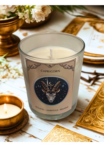 Oğlak Burcu Mum – Vanilya Kokulu Soya Mum | Scented Capricorn Candle – Vanilla Soy Wax – Handmade