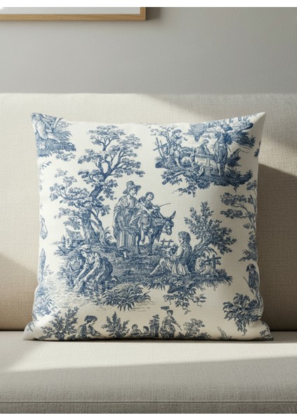 French Village Fransız Köylü Desenli Vintage Kırlent Kılıfı 40X40 45X45 50X50 cm %100 Keten