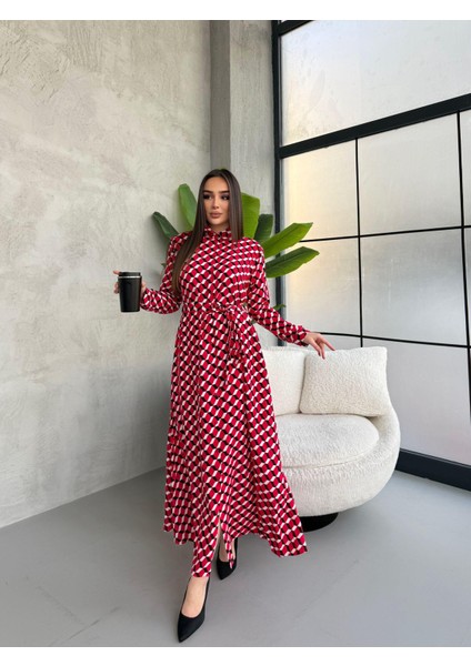 Optik Illüzyonlu Küp Desen Gömlek Elbise