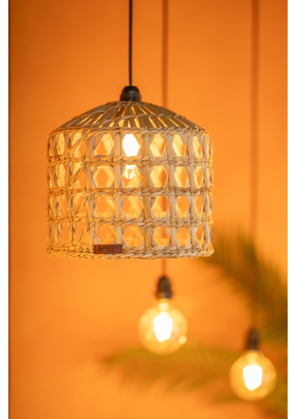 %100 El Yapımı Doğal Hasır Avize – 29X26 cm | Dekoratif Sarkıt Avize | Salon, Mutfak Aydınlatma | E 27 Uyumlu Duy Hediyeli