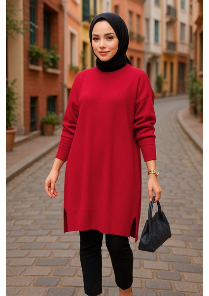 Kırmızı Tesettür Kazak Tunik 17203K