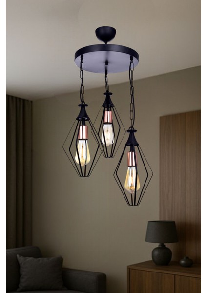 Füze 3’lü Avize – Siyah | Modern ve Şık Salon & Mutfak Aydınlatma, E27 Uyumlu, Paslanmaz Gövde