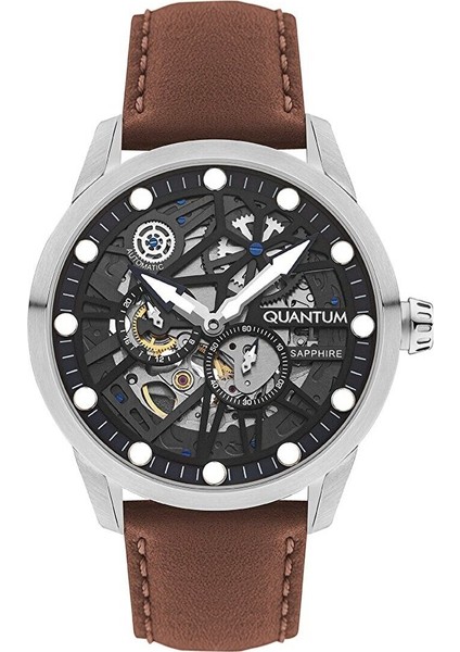 QMG1120.395 Erkek Kol Saati | 46MM, Otomatik Mekanizma, Safir Cam, 10 Atm, Kahverengi Deri Kordon